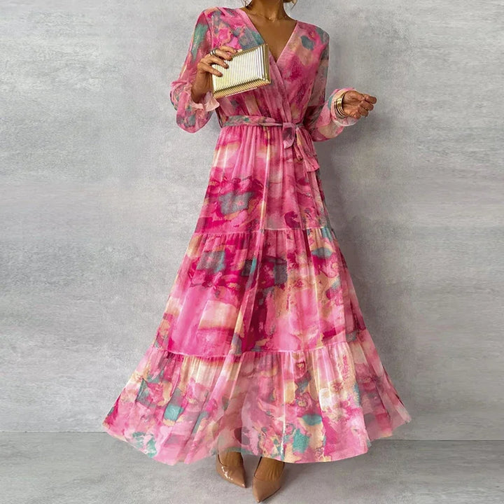 Lili | Maxi Wedding Guest Dress with Floral Print and V-Neck Wrap
