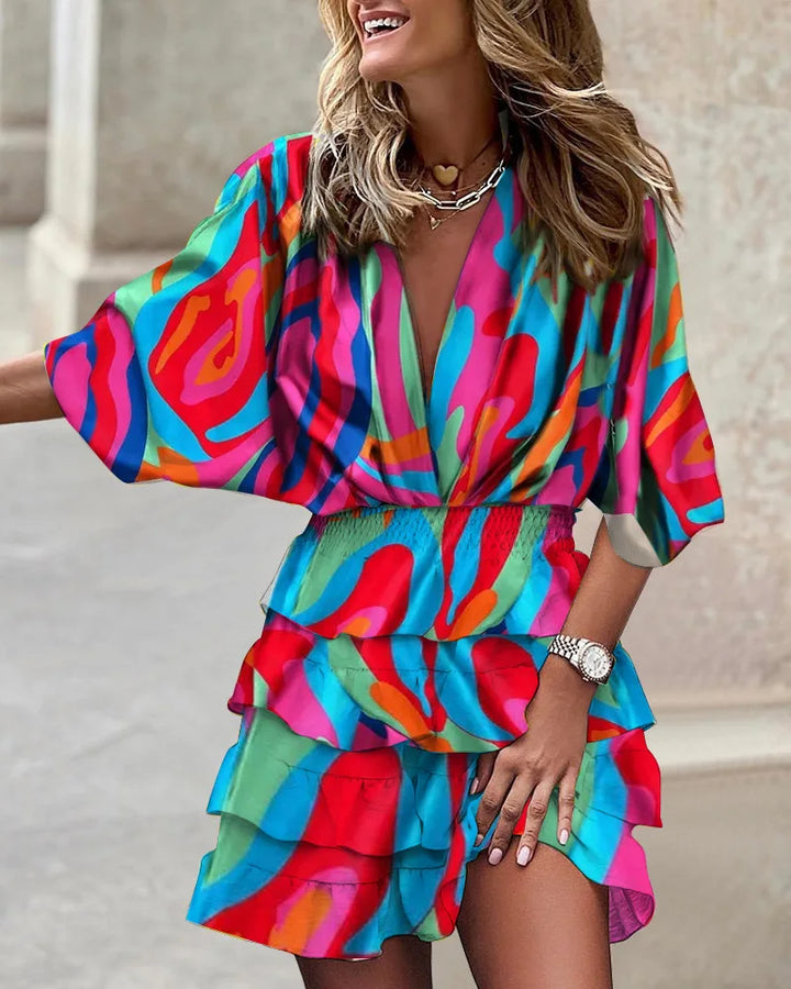 Makayla | Mini Summer Dress with Floral Print and Tiered Ruffles