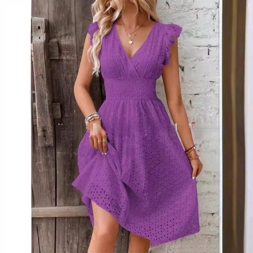 Lily | Midi Summer Dress with V-Neck and Ruffle Straps