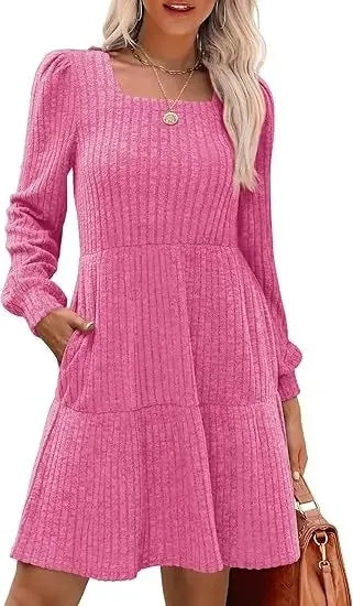 Mary | Mini Sweater Dress with Square Neck and Front Pockets