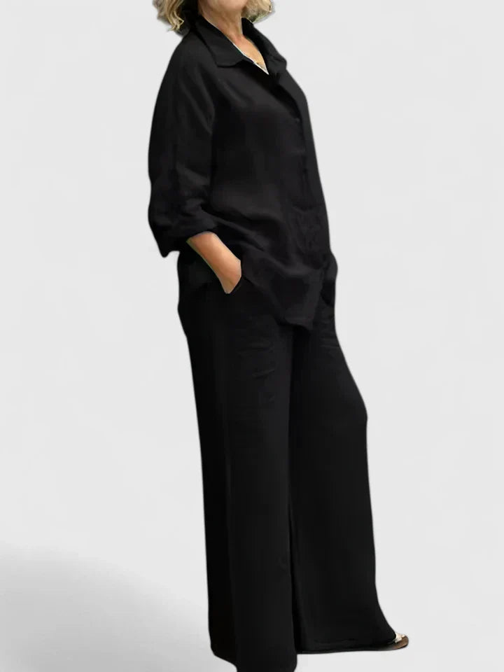 Lena | Matching Set with Wide Leg Trousers and Long Sleeve Shirt