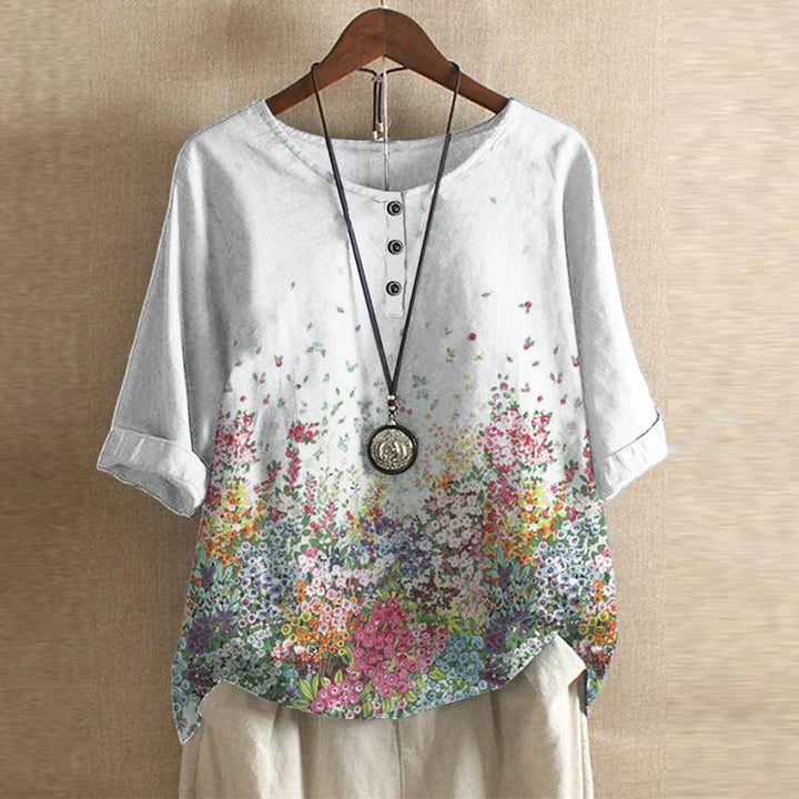 Cleo | Boho Print Top with Short Sleeves and Button Detail