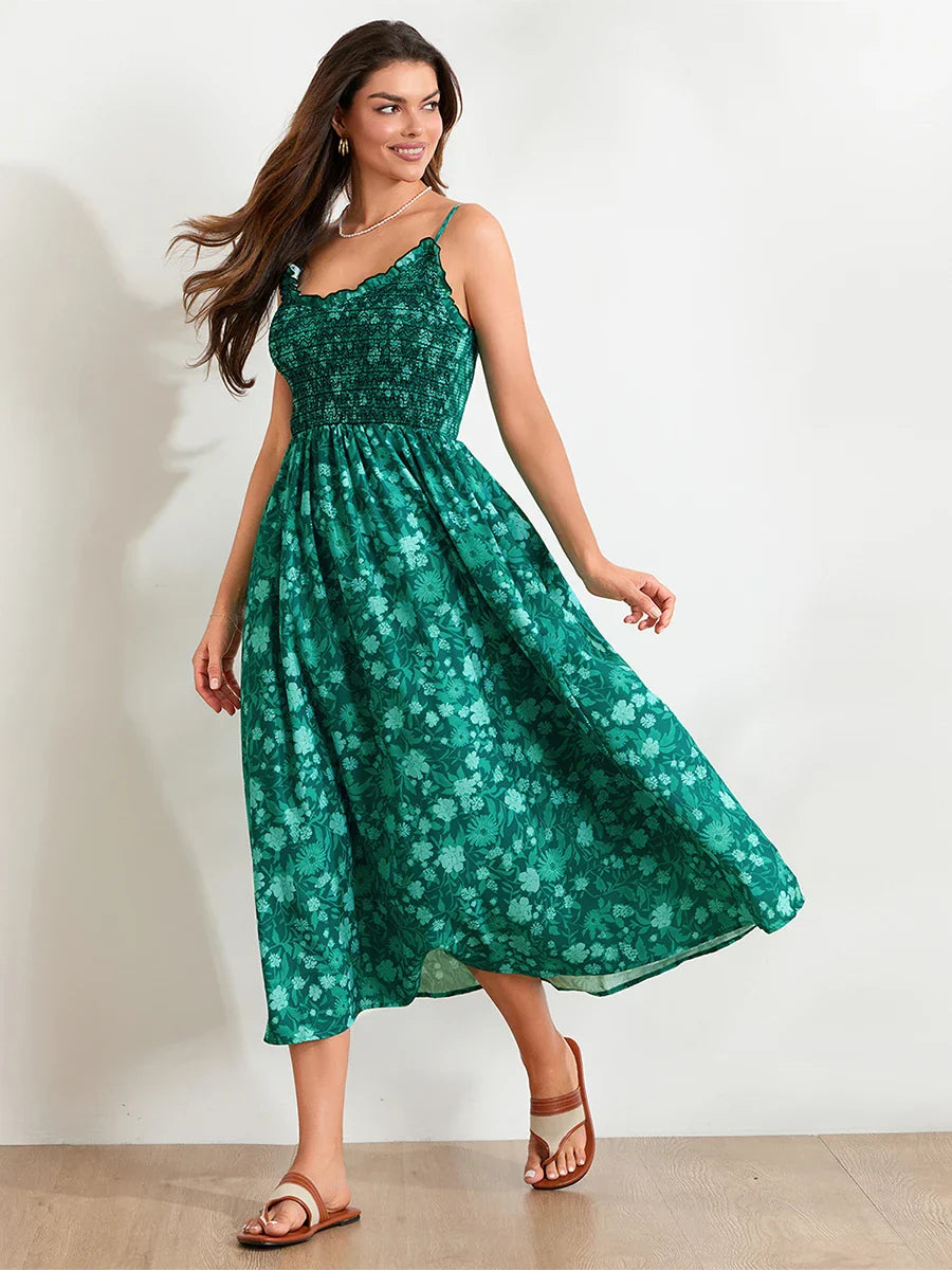 Marlowe | Maxi Summer Dress with Floral Print and Smocked Bodice