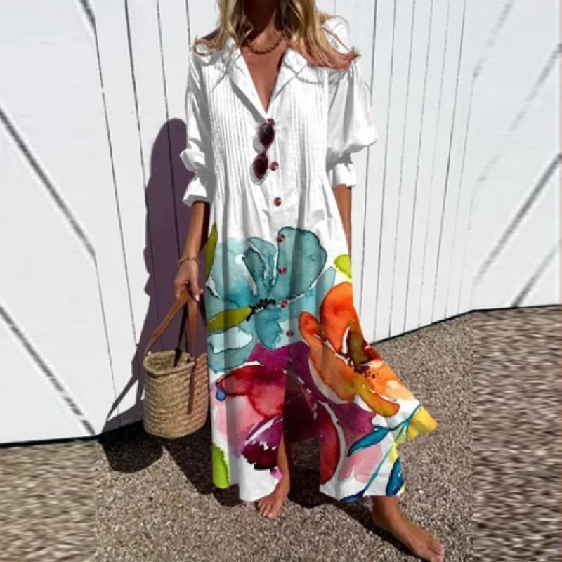 Margaret | Maxi Summer Dress with Abstract Print and 3/4 Sleeves