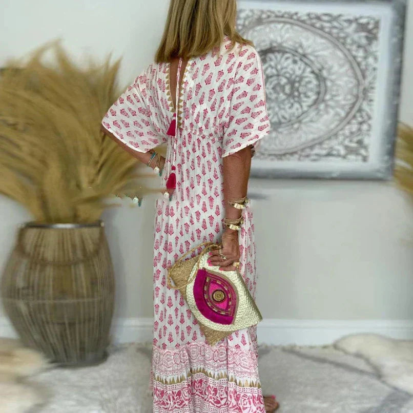 Ava | Maxi Summer Dress with Boho Print and Short Sleeves