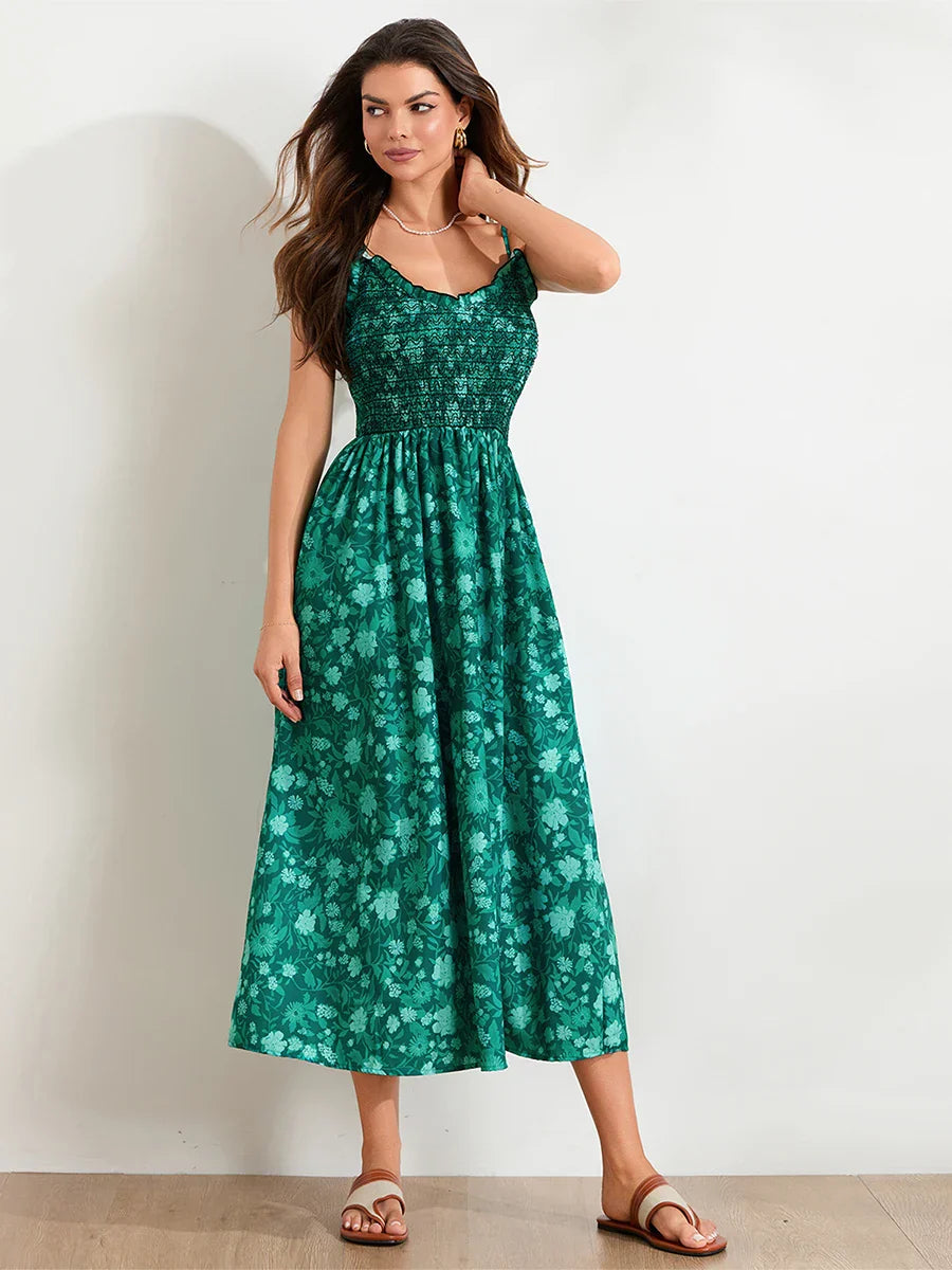 Marlowe | Maxi Summer Dress with Floral Print and Smocked Bodice