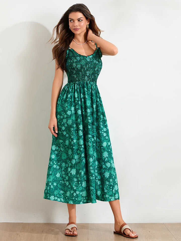 Marlowe | Maxi Summer Dress with Floral Print and Smocked Bodice