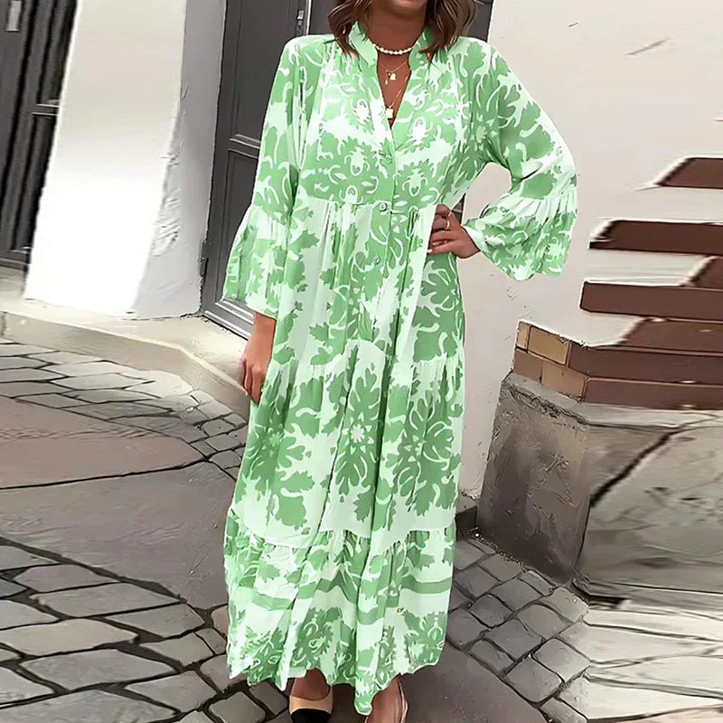 Chloe | Maxi Summer Dress with Abstract Print and Long Sleeves