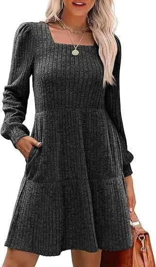 Mary | Mini Sweater Dress with Square Neck and Front Pockets