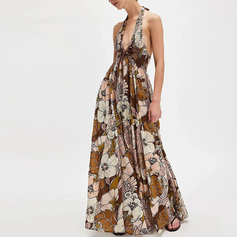 Daisy | Maxi Summer Dress with Floral Print and Halter Neckline