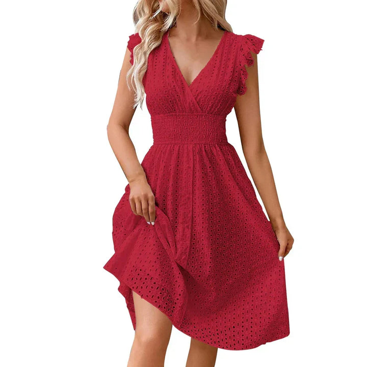Lily | Midi Summer Dress with V-Neck and Ruffle Straps