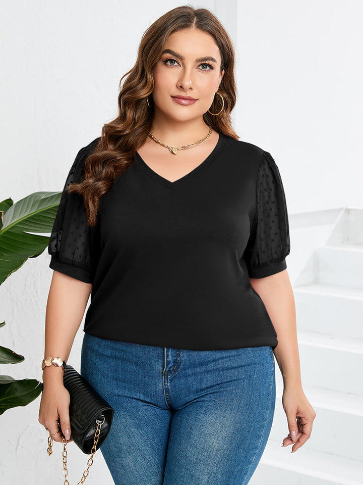 Ava | Puff Sleeve Top with V-Neck and Plain Finish