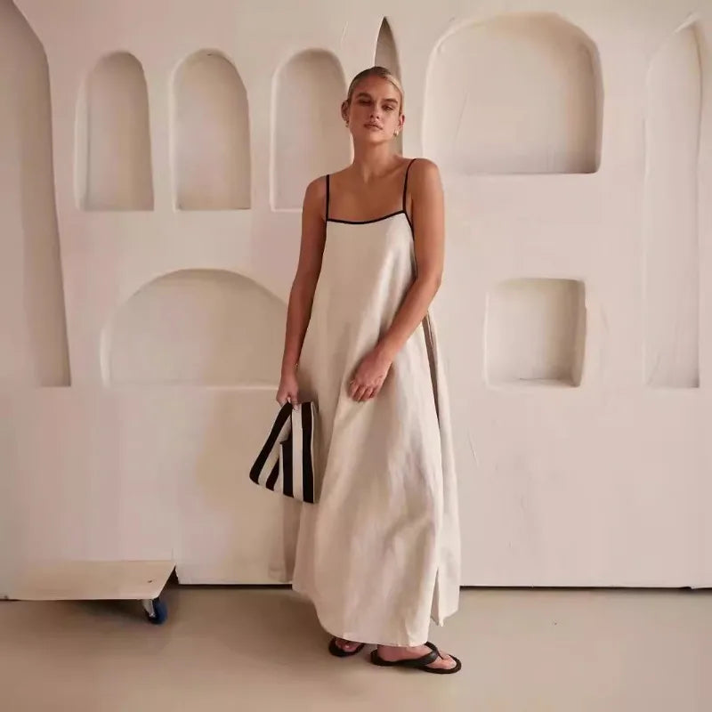 Arabella | Maxi Summer Dress with Contrast Straps and Square Neck