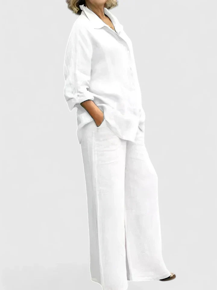 Lena | Matching Set with Wide Leg Trousers and Long Sleeve Shirt
