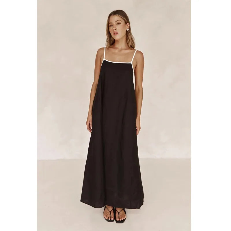 Arabella | Maxi Summer Dress with Contrast Straps and Square Neck