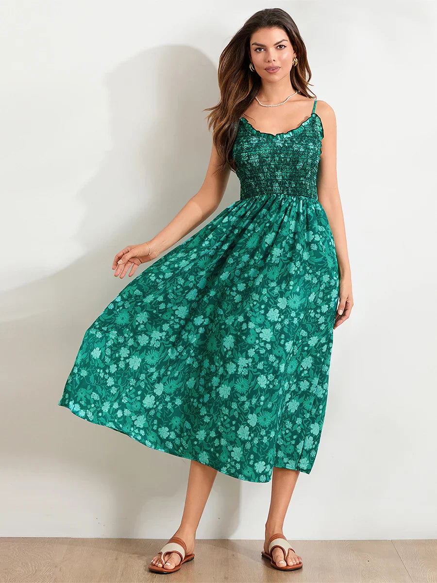 Marlowe | Maxi Summer Dress with Floral Print and Smocked Bodice