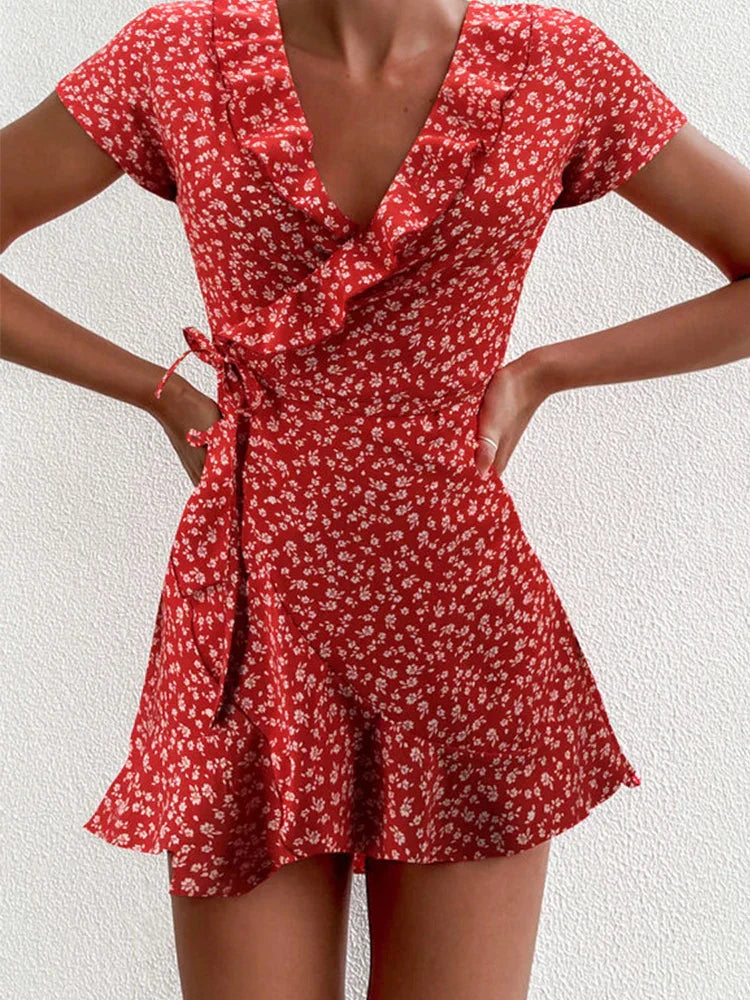 Chloe | Mini Summer Dress with Floral Print and Wrap Front