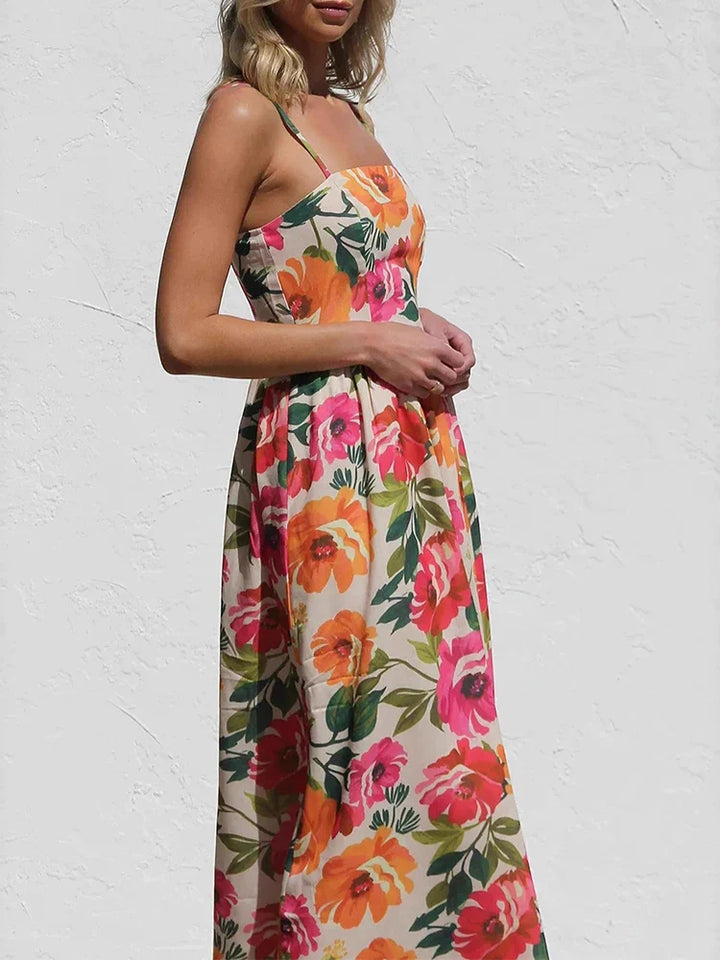Isadora | Maxi Summer Dress with Floral Print and Square Neck