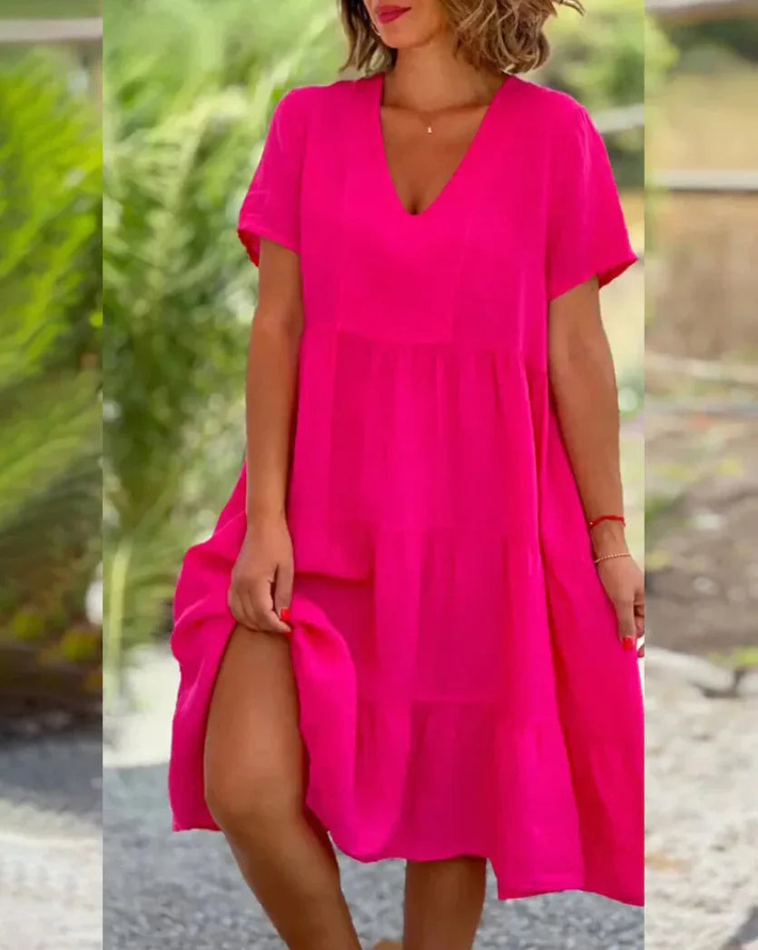 Julie | Midi Summer Dress with V-Neck and Tiered Skirt