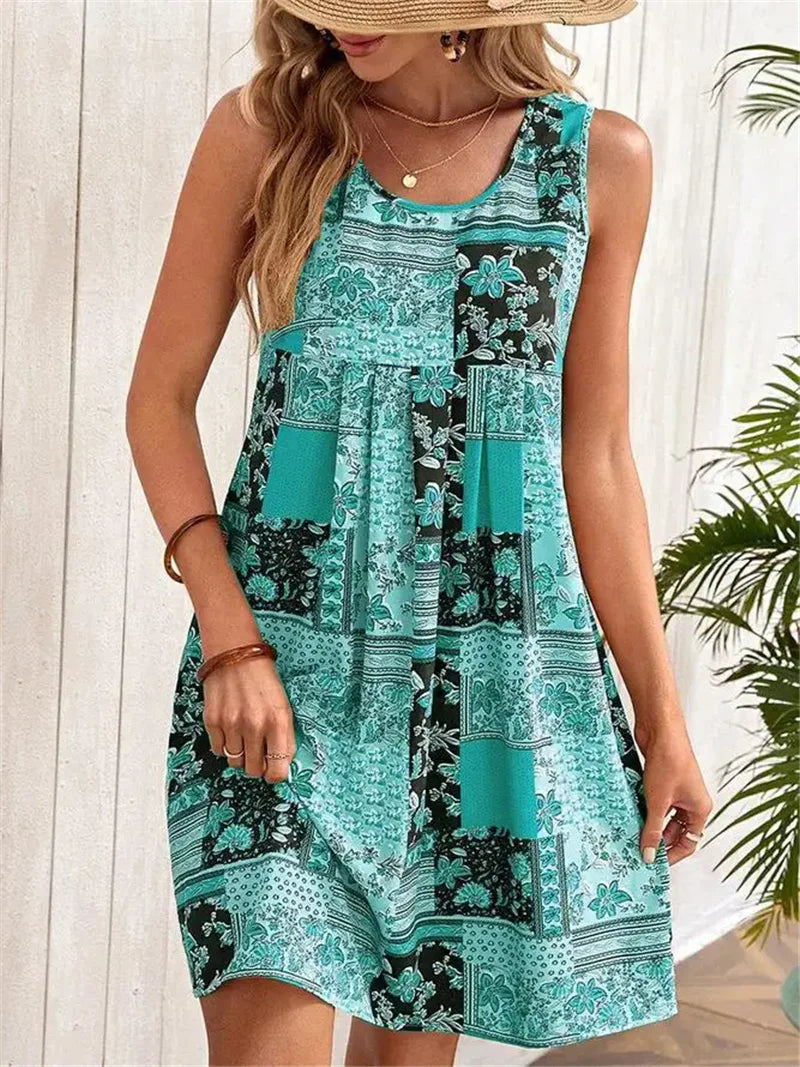 Diana | Mini Summer Dress with Boho Print and Front Pockets