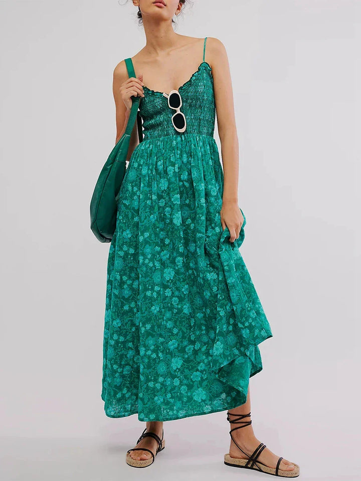 Marlowe | Maxi Summer Dress with Floral Print and Smocked Bodice