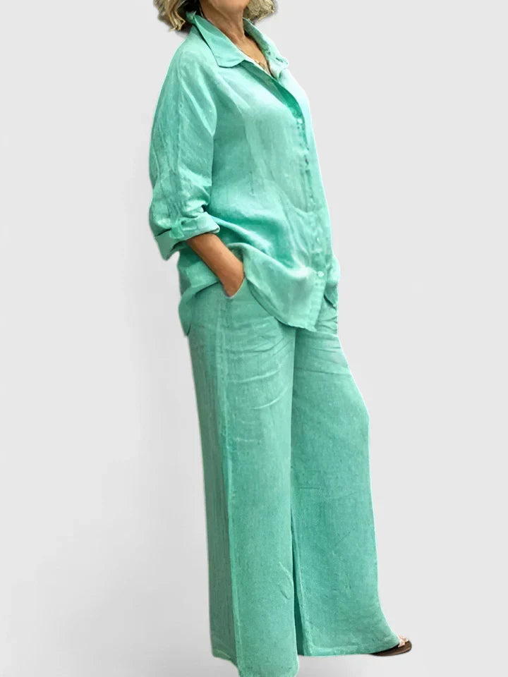 Lena | Matching Set with Wide Leg Trousers and Long Sleeve Shirt