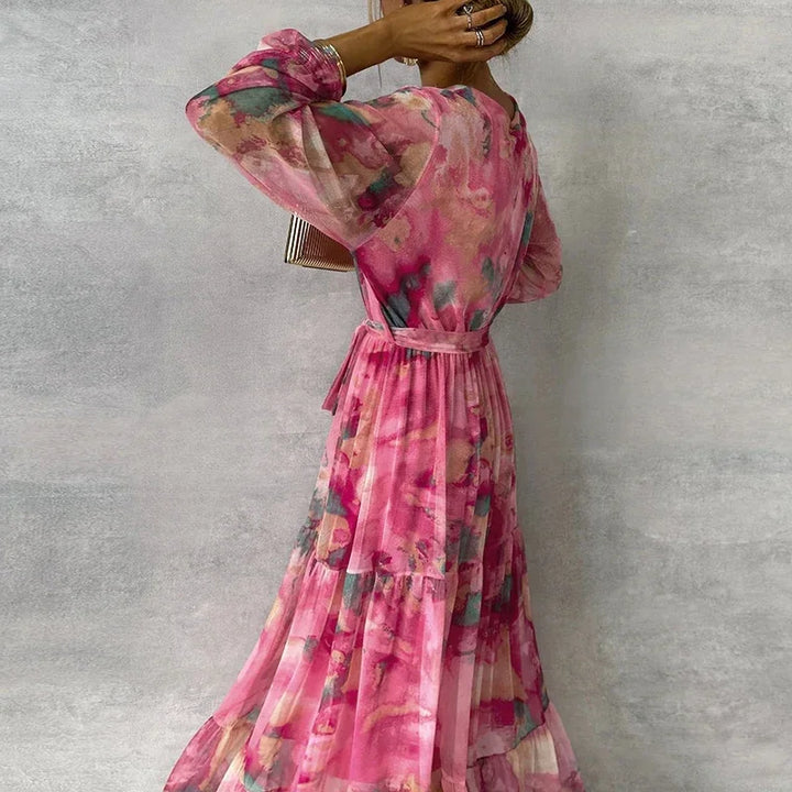 Lili | Maxi Wedding Guest Dress with Floral Print and V-Neck Wrap