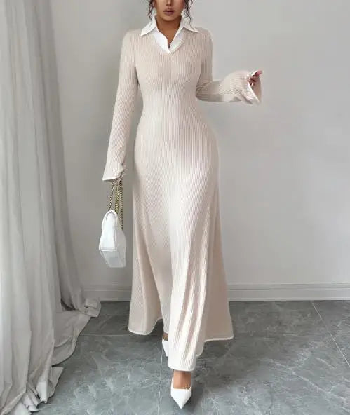 Margaret | Maxi Cardigan Dress with Collared Neck and Long Sleeves