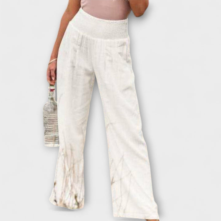 Coral | Wide Leg Trousers with Smocked Waist and Pleated Detail