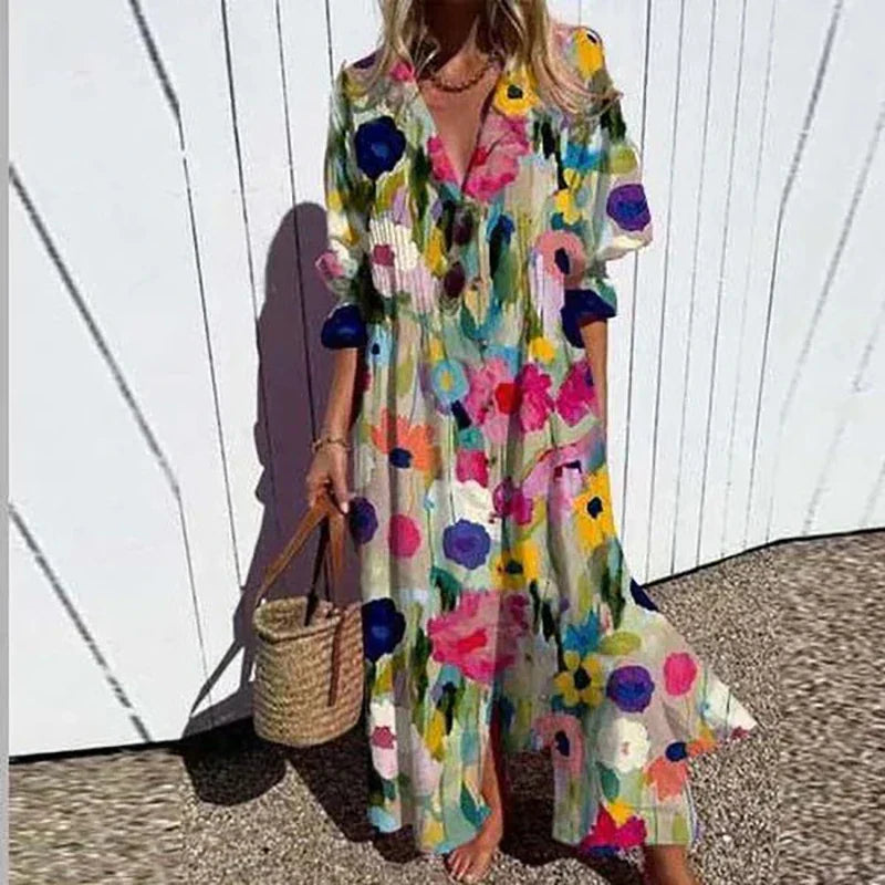 Margaret | Maxi Summer Dress with Abstract Print and 3/4 Sleeves
