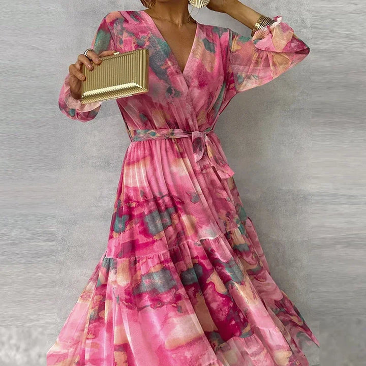 Lili | Maxi Wedding Guest Dress with Floral Print and V-Neck Wrap