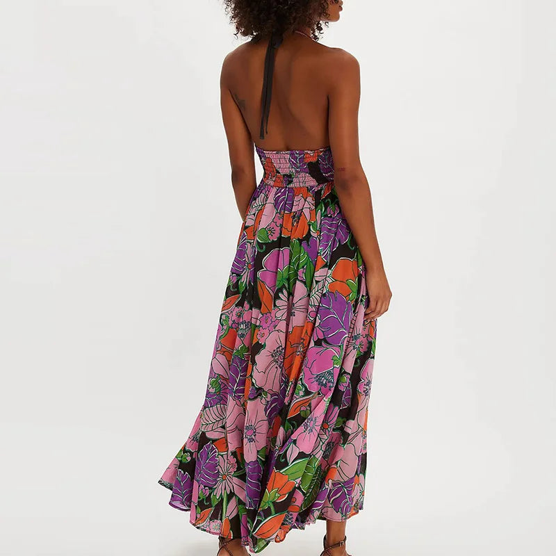 Daisy | Maxi Summer Dress with Floral Print and Halter Neckline