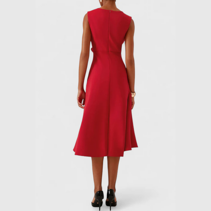 Sheila | Midi Cocktail Dress with Asymmetric Hem and Draped Bodice