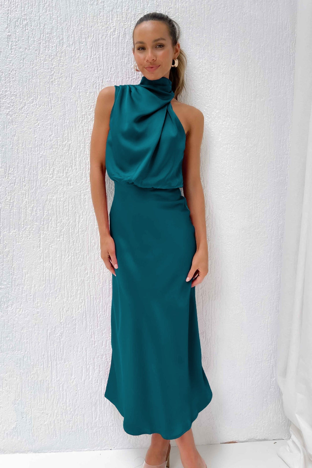 Diane | Maxi Halter Neck Dress with Cowl Drape