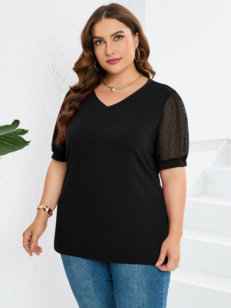 Ava | Puff Sleeve Top with V-Neck and Plain Finish