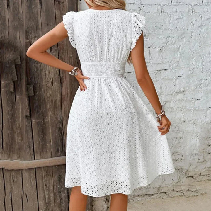 Lily | Midi Summer Dress with V-Neck and Ruffle Straps
