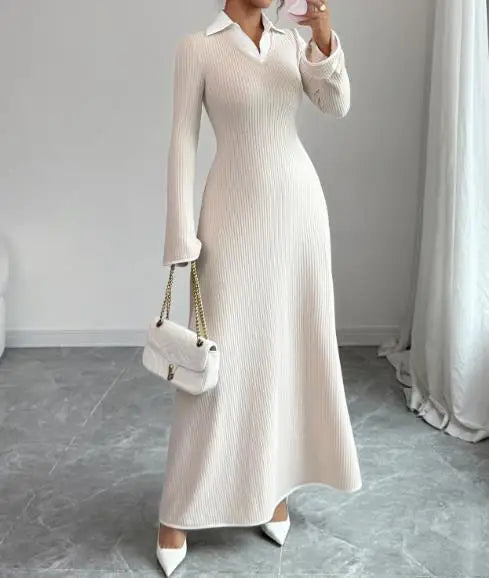 Margaret | Maxi Cardigan Dress with Collared Neck and Long Sleeves