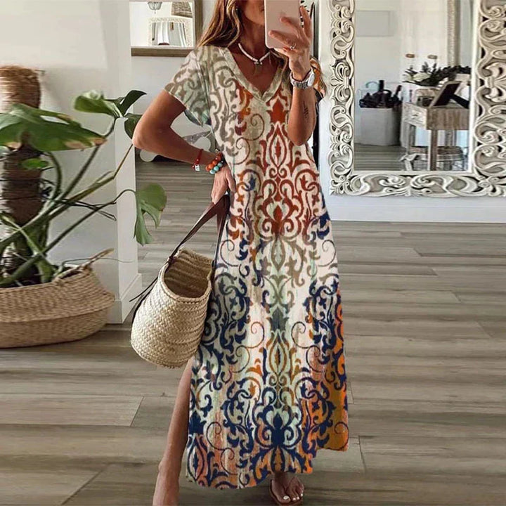 Lily | Maxi Summer Dress with Boho Print and Side Slit