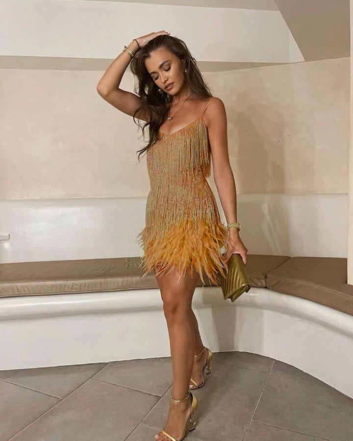 Lena | Mini Cocktail Dress with Sequins and Fringe
