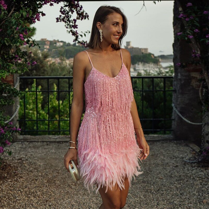 Lena | Mini Cocktail Dress with Sequins and Fringe