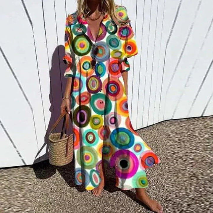 Margaret | Maxi Summer Dress with Abstract Print and 3/4 Sleeves