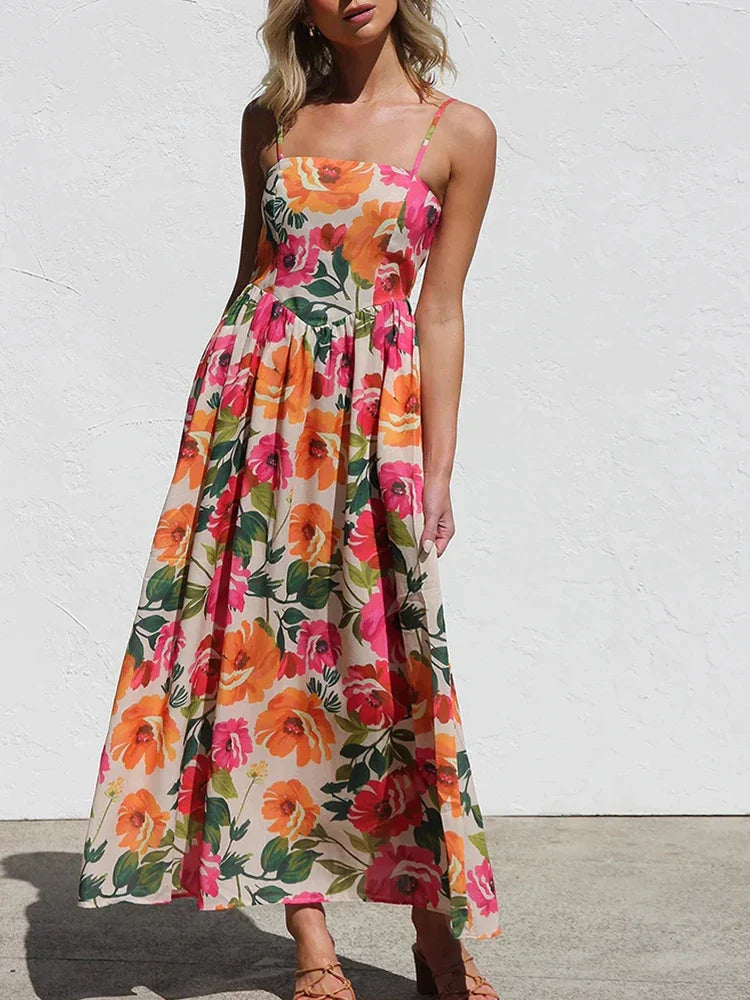 Isadora | Maxi Summer Dress with Floral Print and Square Neck