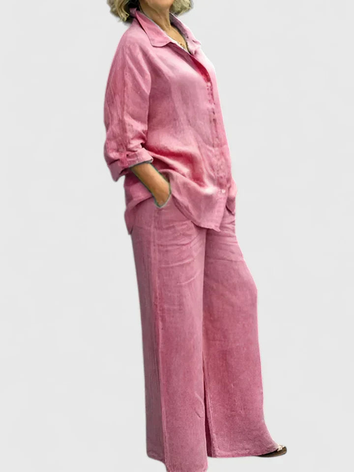 Lena | Matching Set with Wide Leg Trousers and Long Sleeve Shirt