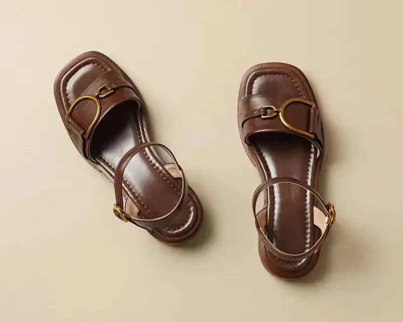 Amara | Orthopedic Flat Sandal with Square Toe and Buckle