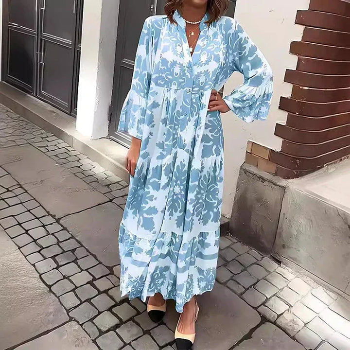 Chloe | Maxi Summer Dress with Abstract Print and Long Sleeves