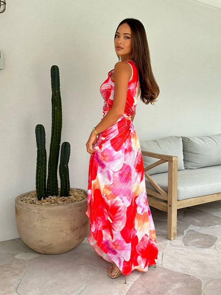 Kacie | Maxi Wedding Guest Dress with One Shoulder and Floral Print