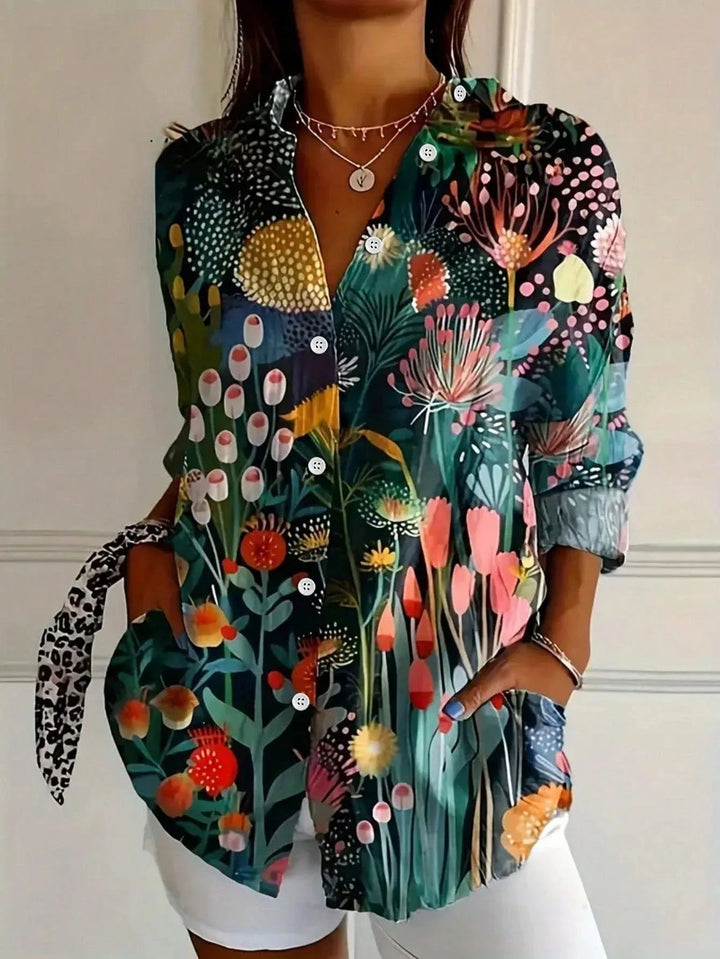 Blossom | Floral Print Blouse with Shirt Collar and Button Front