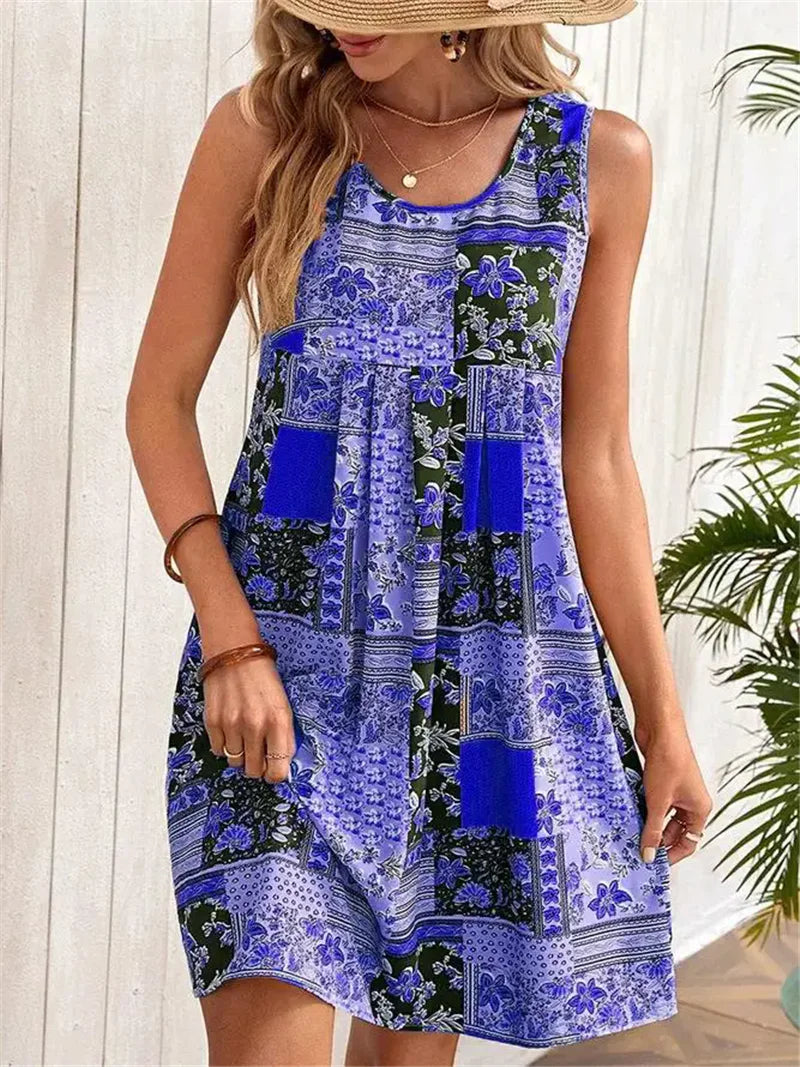 Diana | Mini Summer Dress with Boho Print and Front Pockets