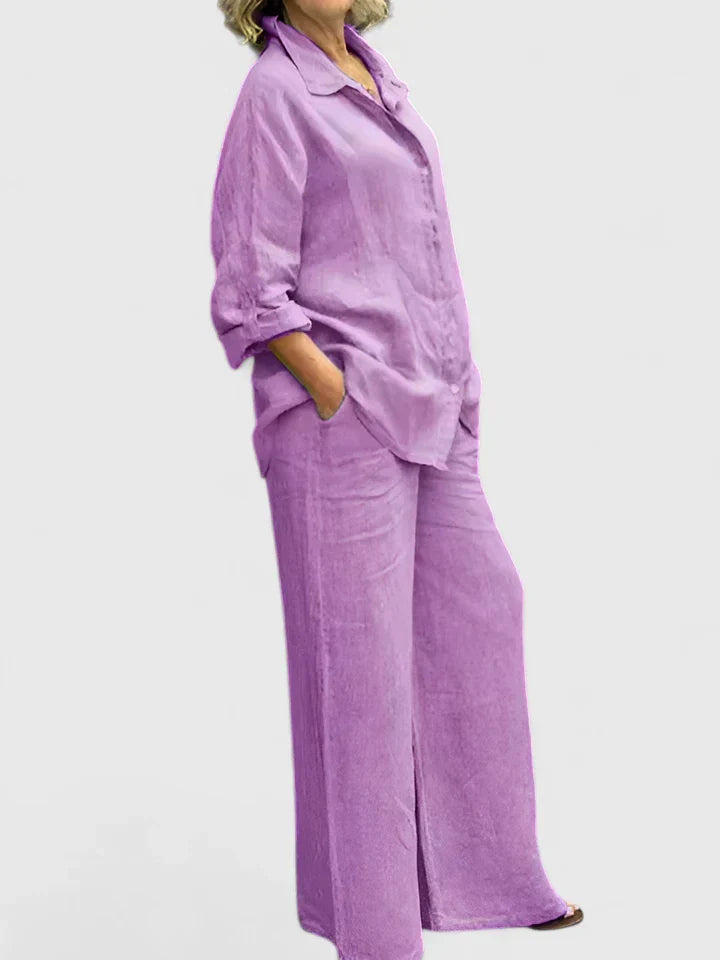 Lena | Matching Set with Wide Leg Trousers and Long Sleeve Shirt