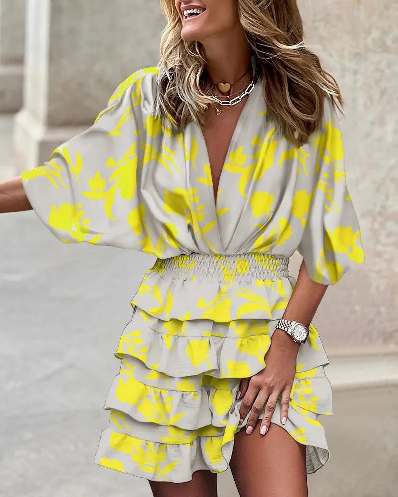 Mackenzie | Boho Mini Dress Ruffled Printed